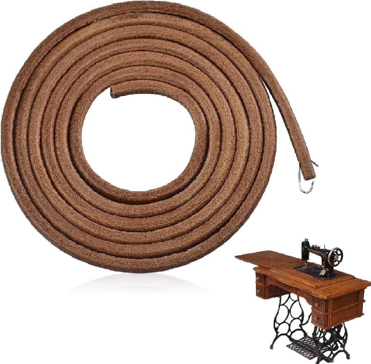 riem, leren riem naaimachine, naaimachine riem, ronde lederen aandrijfriem, met 1 haak lederen band naaimachineriem voor vintage home pedaal huis type naaimachine Ø5mm 1,83 meter