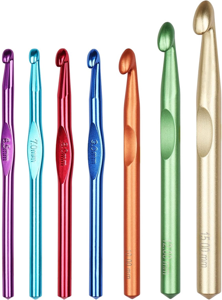 gigantische haken: 6,5mm, 7,0mm, 8mm, 9,0mm, 10mm, 12mm, 15mm, dikke naalden voor dikke wol, grote maten, metalen haak voor tassen, tapijten, volumineus