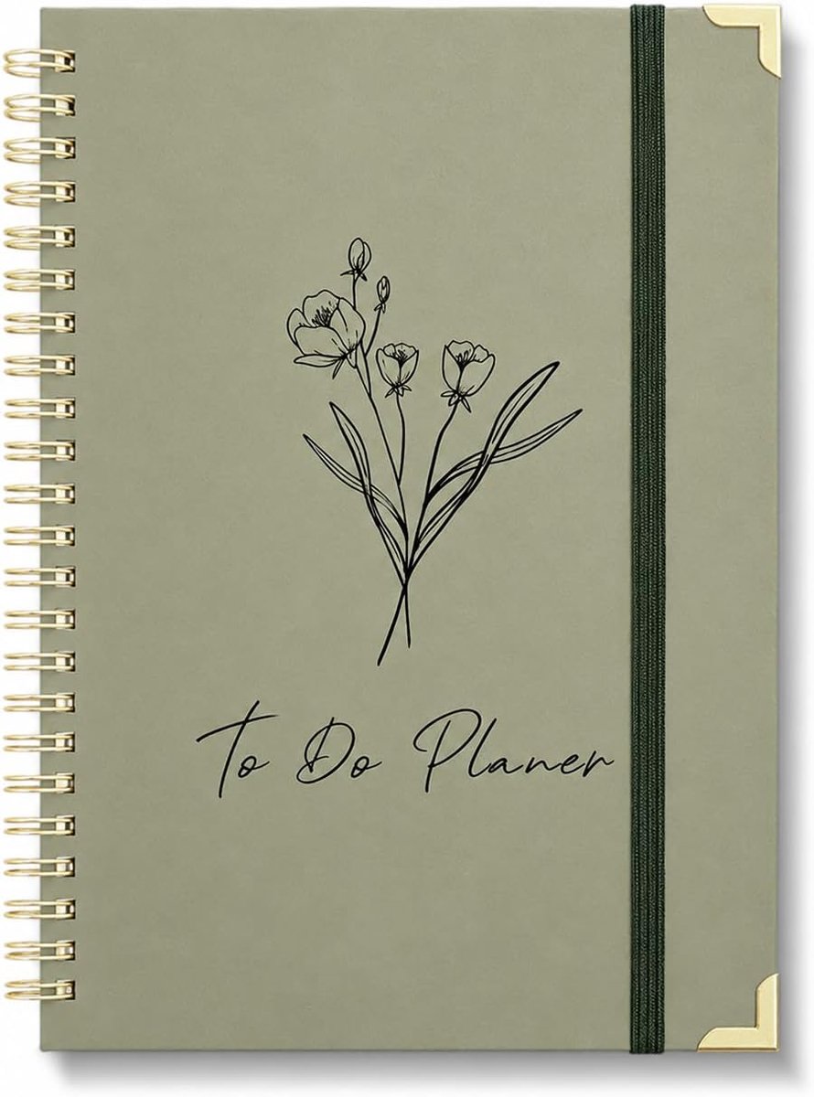 Dagplanner, ongedateerd, A5, 120-dagen to do-planner voor taken en notities, to do-lijstblok, dag- en weekplanner, spiraalblok, hardcover, perfect voor kantoor en school, groene planten