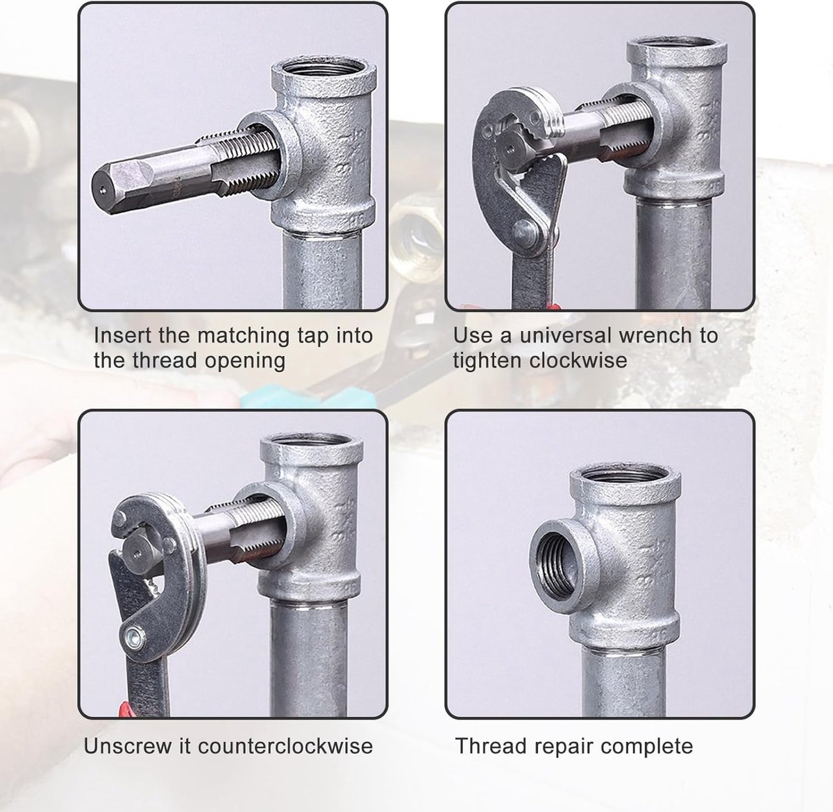 4-delige schroefdraaischijf en buisschroefboor, 1/2 inch en 3/4 inch buisschroefdraadset, linksdraaier, schroefontgrendelaar, professioneel voor onderhoudswerkzaamheden, ventielkraan, verwijderen van