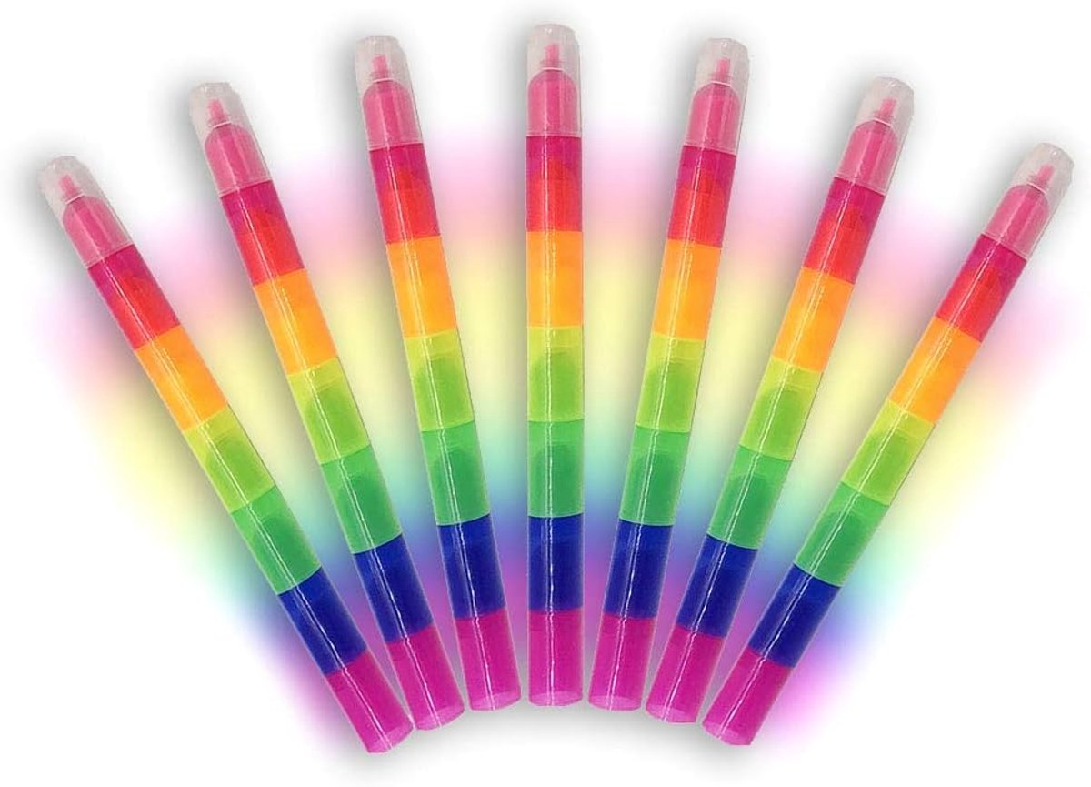 SnelShoppen - Kinderen Kleurige Stapelbare Regenboogkleur Markers, Fluorescente Hooglighters, 6 Kleuren x 7 Stuks, Veilig en Creatief Tekenmateriaal v