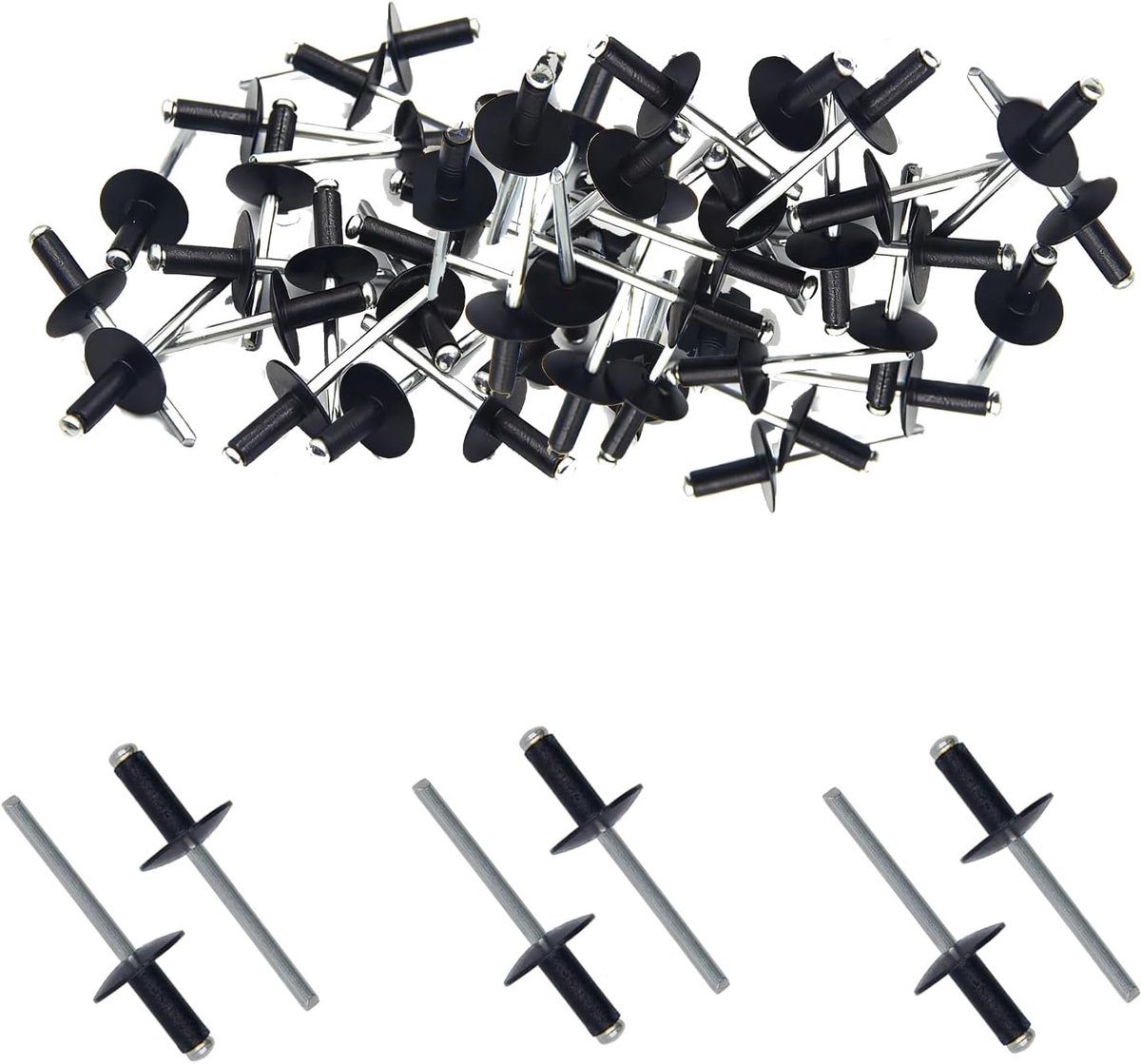 50 stuks blindklinknagels van aluminium, 4,8 mm × 12 mm, blindklinknagels van aluminiumlegering, verpakking met corrosiebestendige klinknagels, voor toepassingen en doe-het-zelvers (zwart, M4,8 x 12)