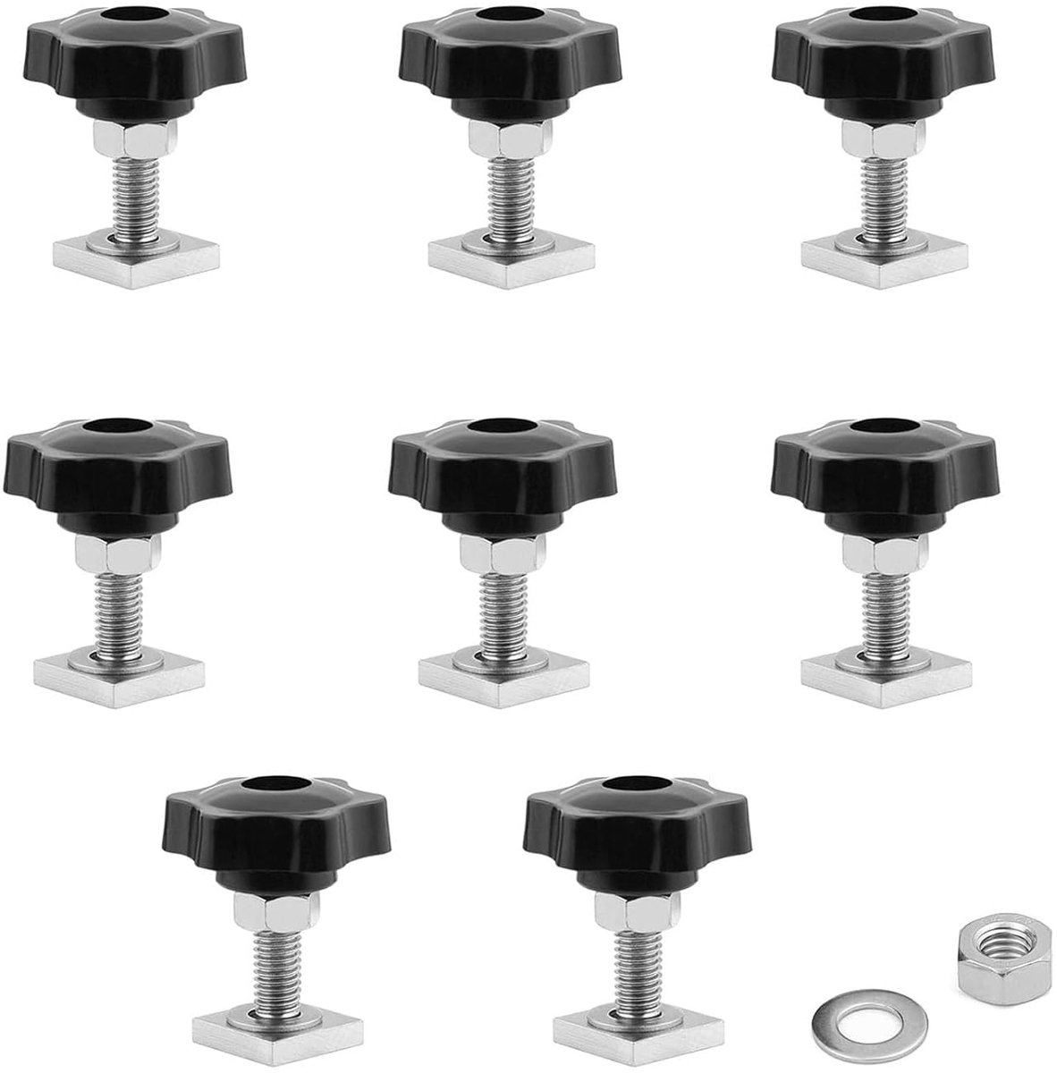 8 Stuks Gleufmoeren M8X35mm,roestvrij staal Adapter T-Track,T-schuifschroeven met moeren ster M6 en moerring,Dakdragers, T-groefadapter, groefbouten, relingdragers