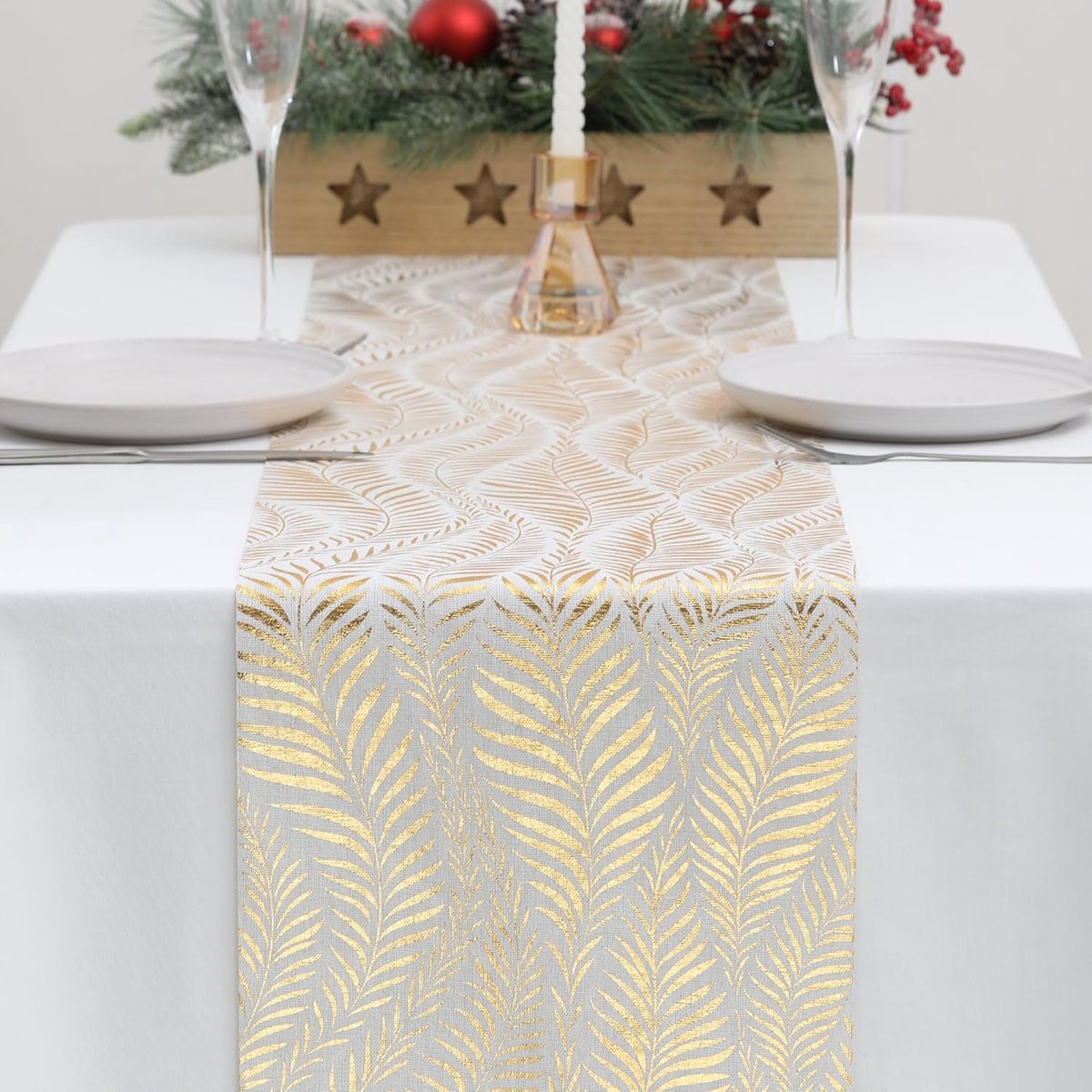tafelloper wilgenblad 28 cm x 5 m, elegante polyester tafelloper, decoratie voor feest, verjaardag, Kerstmis, doe-het-zelf, inpakken