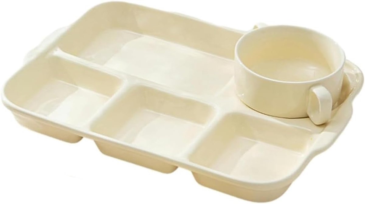 verdeelde porseleinen sectionele borden, 2 stuks portiecontroleplaten, verdeelde snackdienblad, voedselcontainers, voorgerecht en lunchborden, lichtgewicht picknickplaat voor volwassen