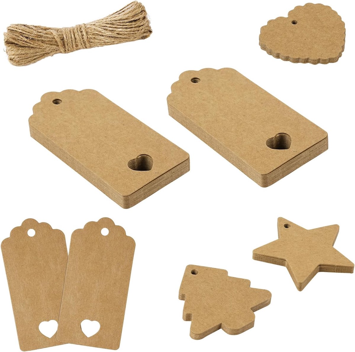 60 cadeaulabels,kraftpapieren labels om op te schrijven,met 10 m jute touw,handgemaakte labels,voor cadeauverpakking,bruiloft,Halloween,Thanksgiving,Kerstmis,doe-het-zelf(stijl B)