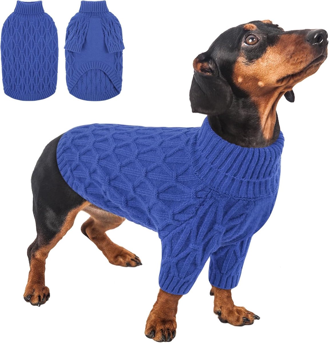 Hondentrui, warme rolkraag, gebreide huisdiertrui voor koud weer, puppy's en katten, winterkleding, blauw, XS