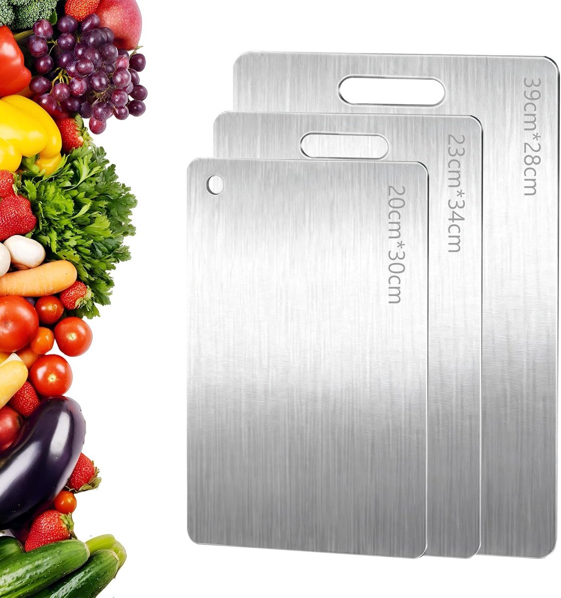 3 Stuks Titanium Snijplank, Food Grade 316 roestvrijstalen snijplank, Antislip en Krasbestendig, Duurzaam en Gemakkelijk Schoon te Maken voor Groenten, Vlees, Fruit en Brood