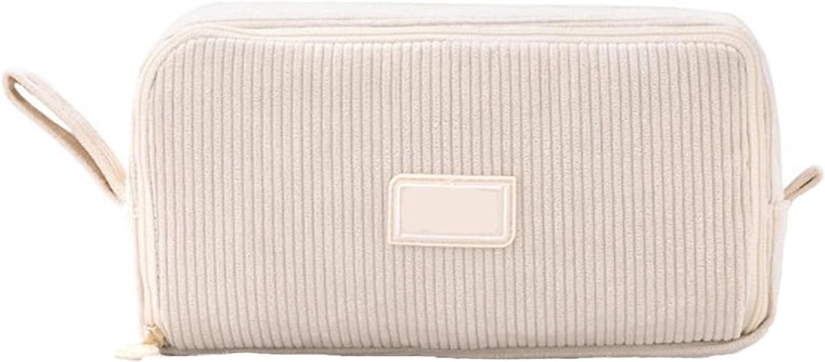 Pennenetui van corduroy, grote capaciteit etui met ritssluiting, pennenetui met 3 vakken, schoolmateriaal voor meisjes en tieners (beige)