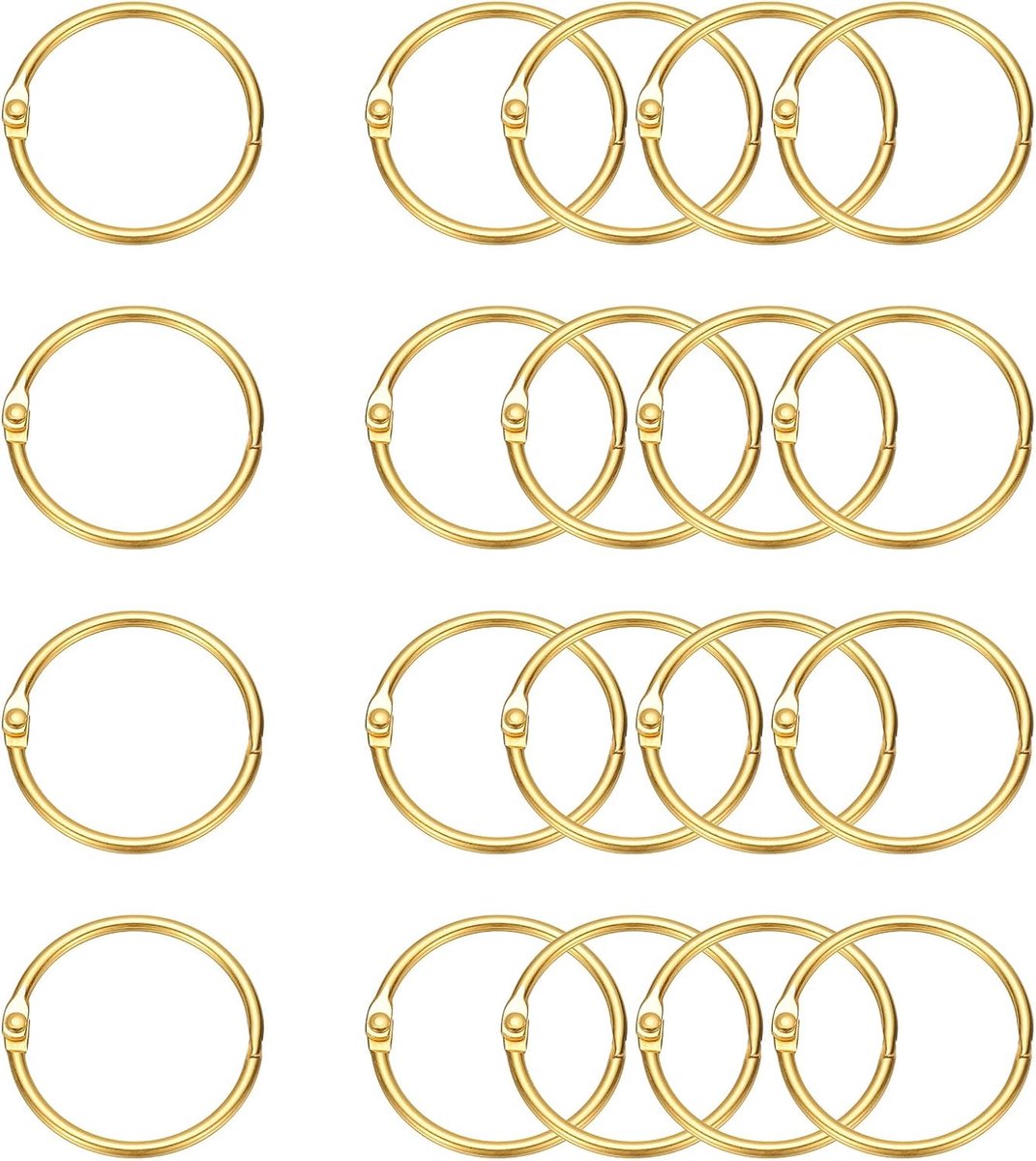 20 stuks losbladige bindringen, 4,3 cm (1,7 inch) metalen open kaartringen, zware boekringen voor sleutelindexkaarten, papieren ringen, kantoor, goudkleurig