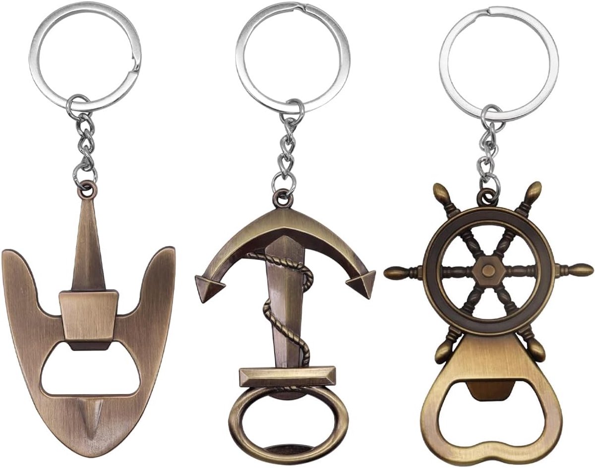 3 stuks flesopener sleutelhanger zinklegering gepersonaliseerde vintage anker multifunctionele bier draagbare flesopener