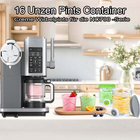 4 containers 480 ml ijscontainers voor Ninja Creami NC701 & NC700 serie ijsmachines - BPA-vrij, vaatwasmachinebestendige ijsmachine-accessoires (pak van 4 met kleurrijke lepels) — afbeelding 5