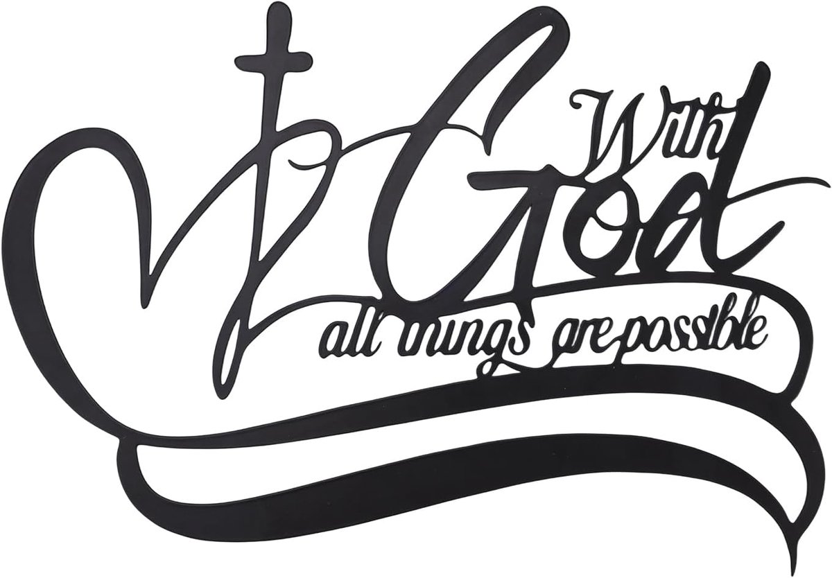 Wanddecoratie met Bijbeltekst, Zwart Metaal With God All Things Are Possible Wanddecoratie Eenvoudig op te Hangen Decoratie met Christelijke Bijbelverzen voor Woonkamer en Keuken