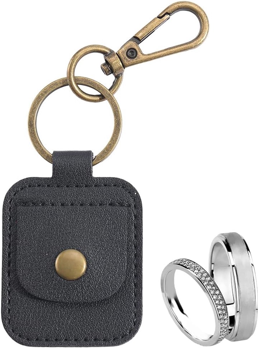 Draagbare sleutelhanger van zwart leer voor gymring, reispouch, mini-etui voor trouwring, halsketting, gitaarplectrums, cadeau voor mannen en vrouwen