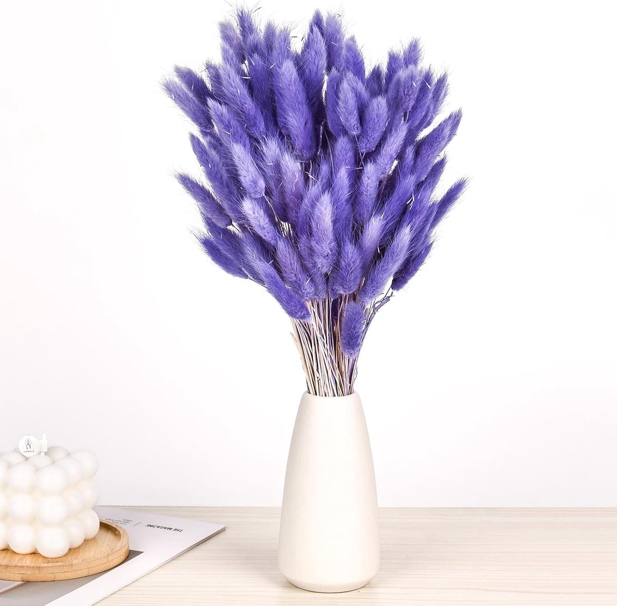 Gedroogde pampasbloemen, 120 stuks, gedroogd boeket, natuurlijk, 30 cm, pampasgras, decoratie, voor huis, lente, tafel, bruiloft, woonkamer, feest, slaapkamer, verjaardag, paars