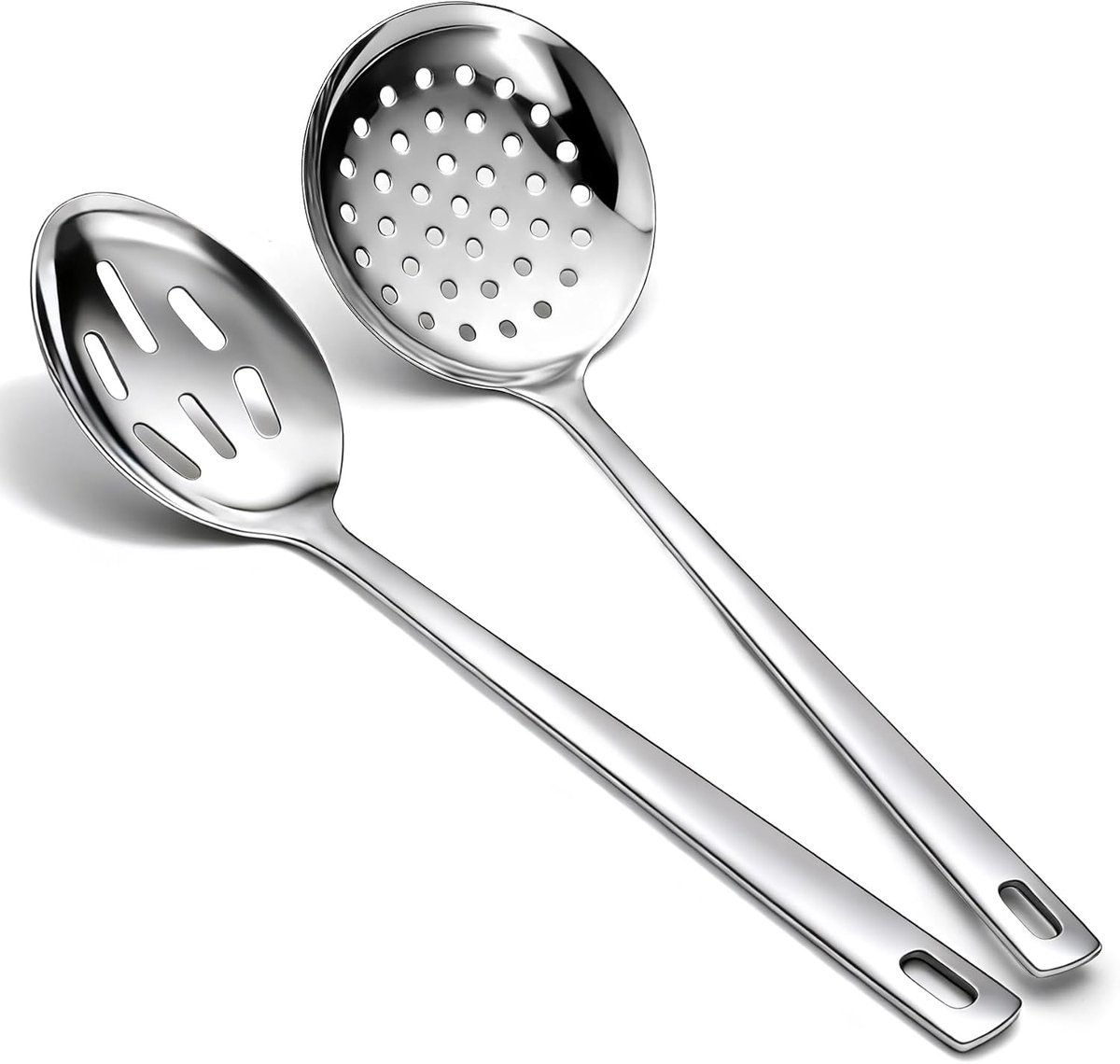 Geperforeerde Lepel & Spider Skimmer Set van 2pcs 33 cm, RVS Keuken Schuimspaan/Spinnenzeef voor Afgieten Pasta/Koken/Frituren, Spiegelgepolijst, Voedselveilig