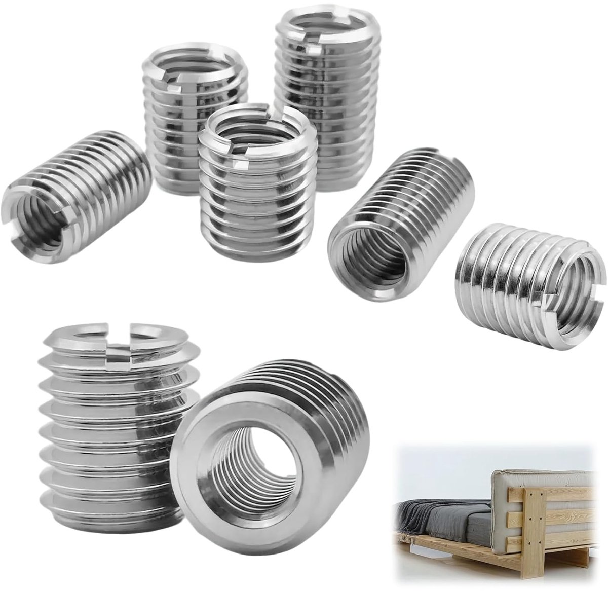 12 stuks schroefdraadadapters van roestvrij staal, schroefdraadinzetstukken M12 tot M10 x 15 mm, schroefdraadhulzen voor reparatie en montage in de auto, mechanica en meubels