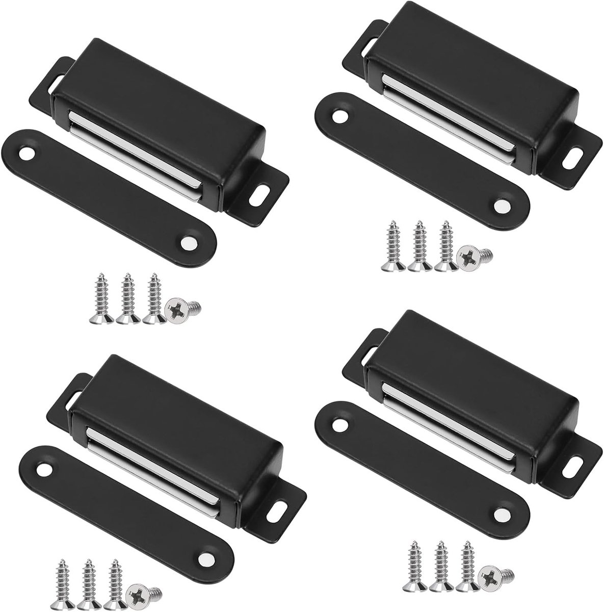 4 Pack 2,75" x 0,8" zwarte grote roestvrijstalen kast magnetische vangst met schroeven assortiment kit, sterke deur magnetische vangst voor deur keuken kast sluiting kast deur dichter
