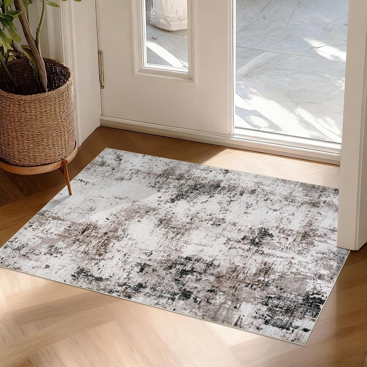 Klein vloerkleed, 60 x 90 cm wasbaar entree, deurmat van kunstwol, vloerkleed voor slaapkamer, antislip tapijt voor voordeur, ingang, taupe