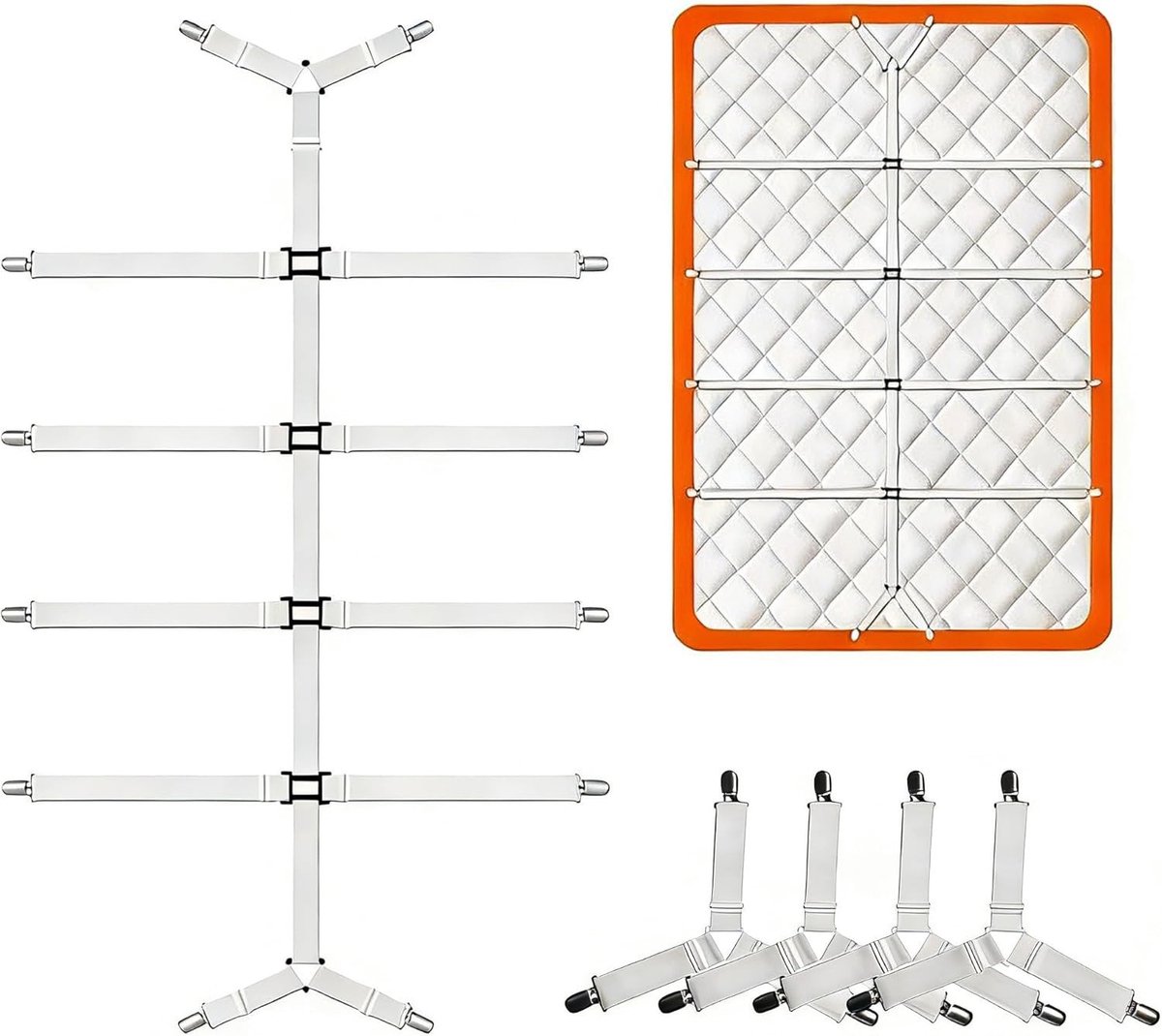 Verstelbare Bedlakenspanners - Nylon - Super Elastisch - Antislip Metalen Clip - Voor Hoeslakens en Matras