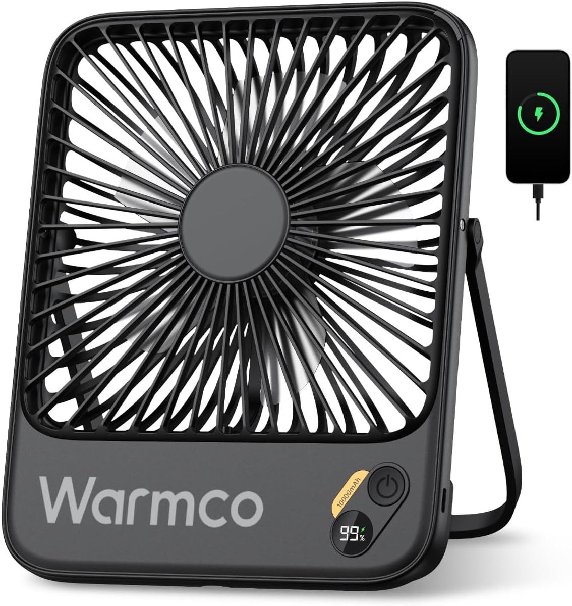 Draagbare Tafelventilator Oplaadbaar 10000mAh - Ultra Dun met Digitaal Display - Stil - Voor Camping Kantoor Slaapkamer