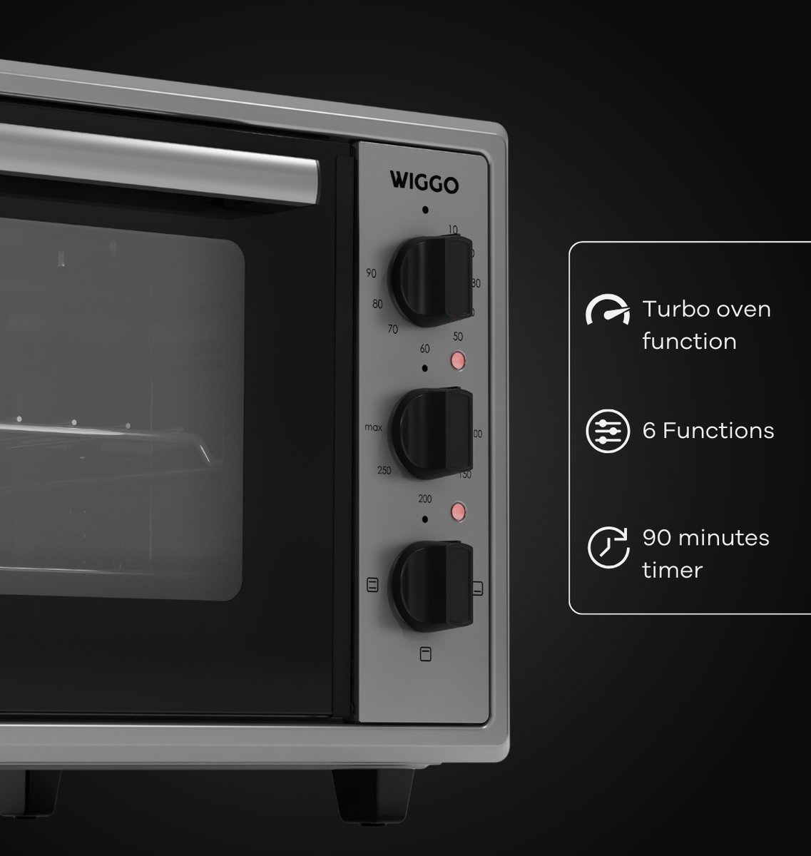 Wiggo WMO-E456(X) - Vrijstaande Mini Oven - Electrisch - 60 CM - 45 liter - 2000 W - 5 Jaar Garantie - Roestvrijstaal – foto 7