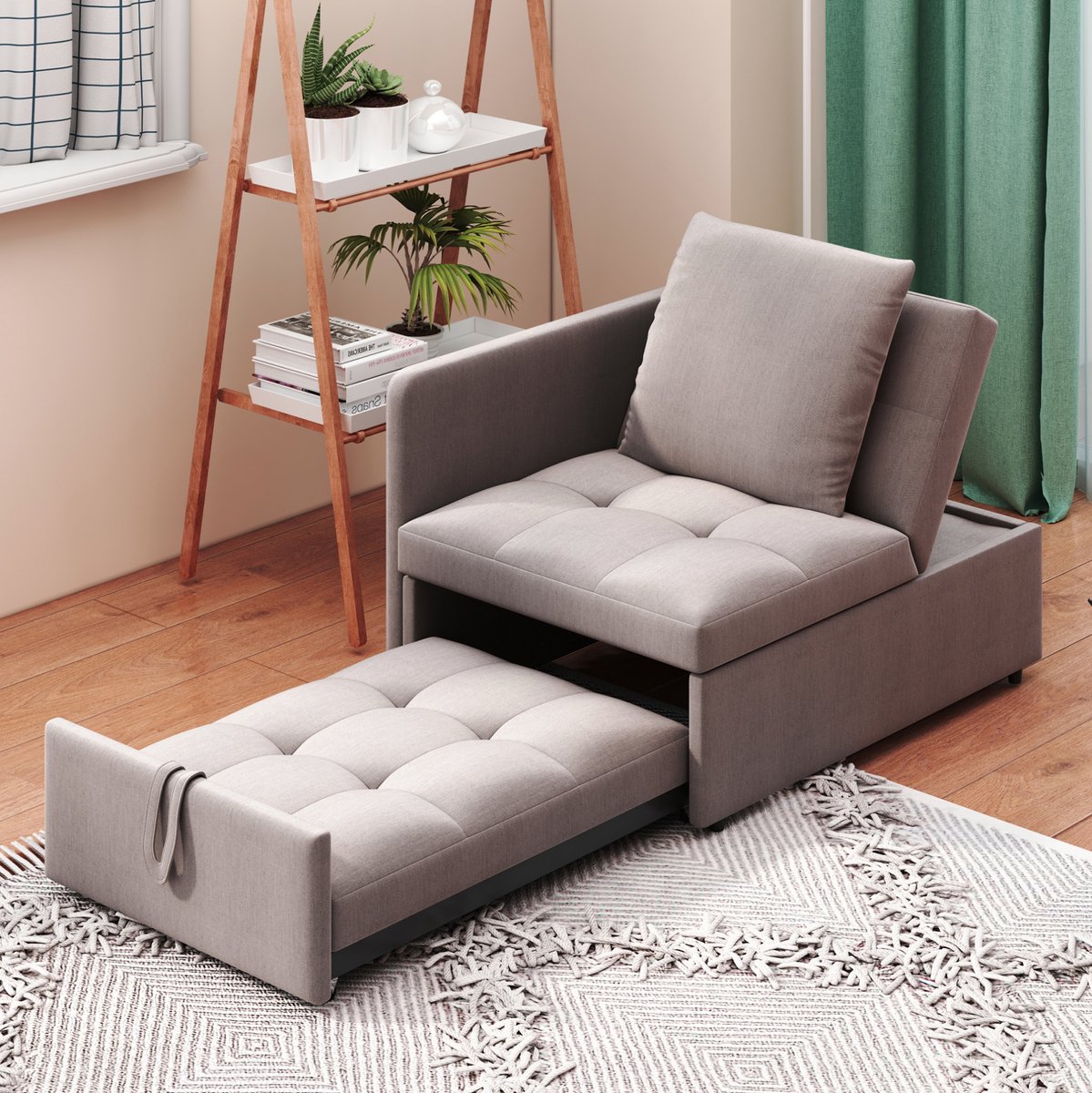 DESMIU Slaapbank 177 x 68 x 65 Cm - 3-in-1 Met Verstelbare Rugleuning - Voor Kleine Ruimtes En Logeerkamer - Linnen Grijs