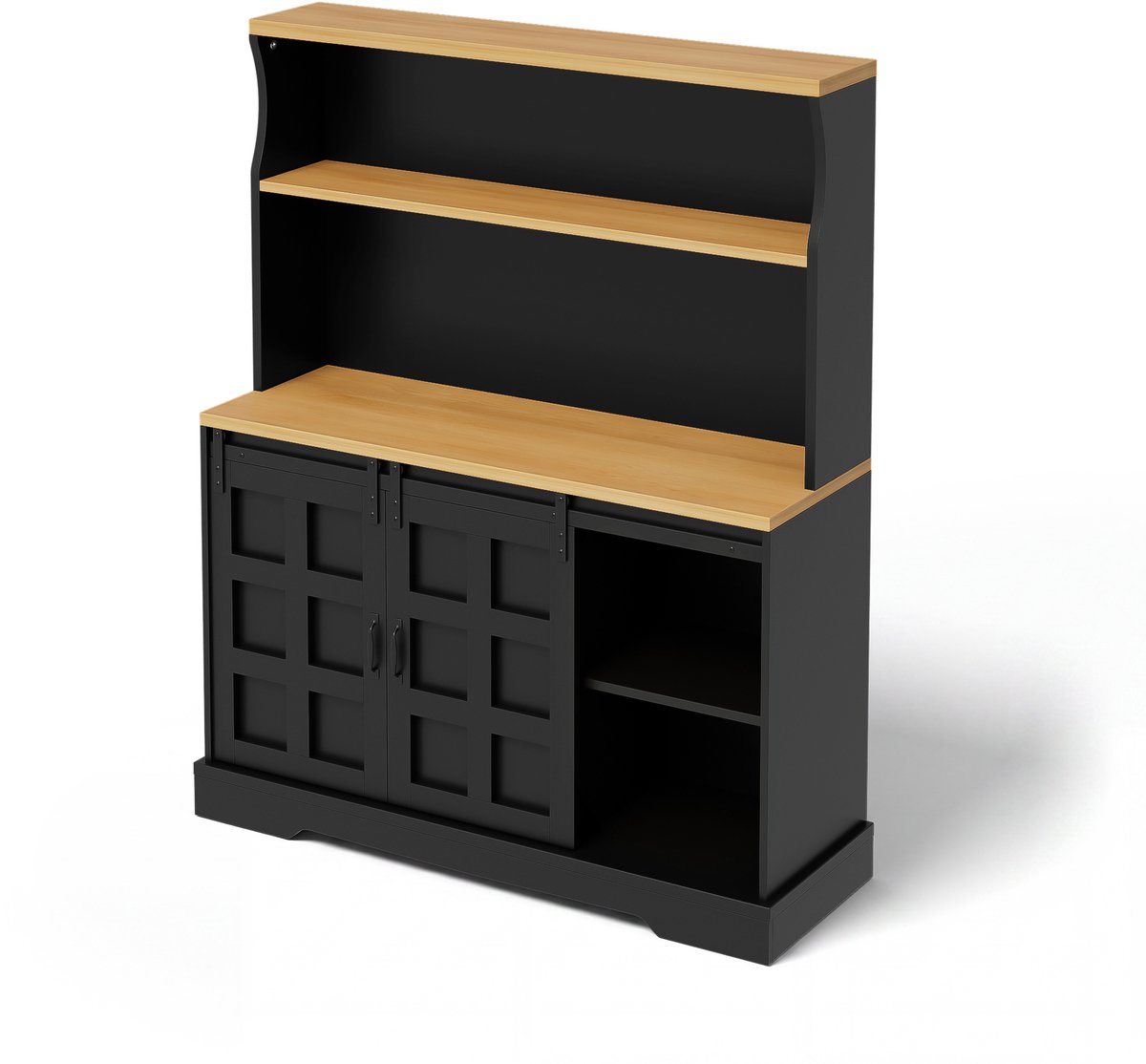 Wishdor - Keukenkast - met LED en stopcontacten - 4 lades en schuifdeuren - industrieel - keuken en eetkamer - houtlook - zwart - 120x40x150 cm