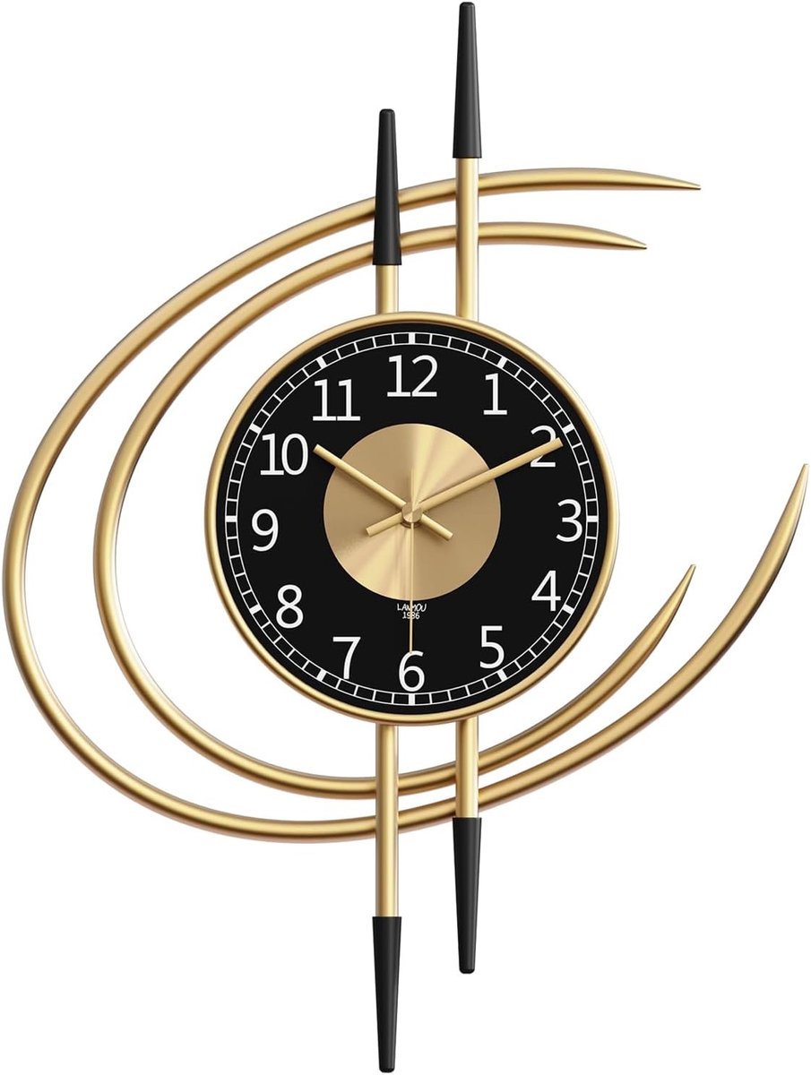 SnelShoppen - Moderne Wandklok 54 cm Stil Kwarts Goud Zwart voor Woonkamer Decoratie, Luxe Design, Stille Mechanisme, Perfect voor Thuis of Kantoor