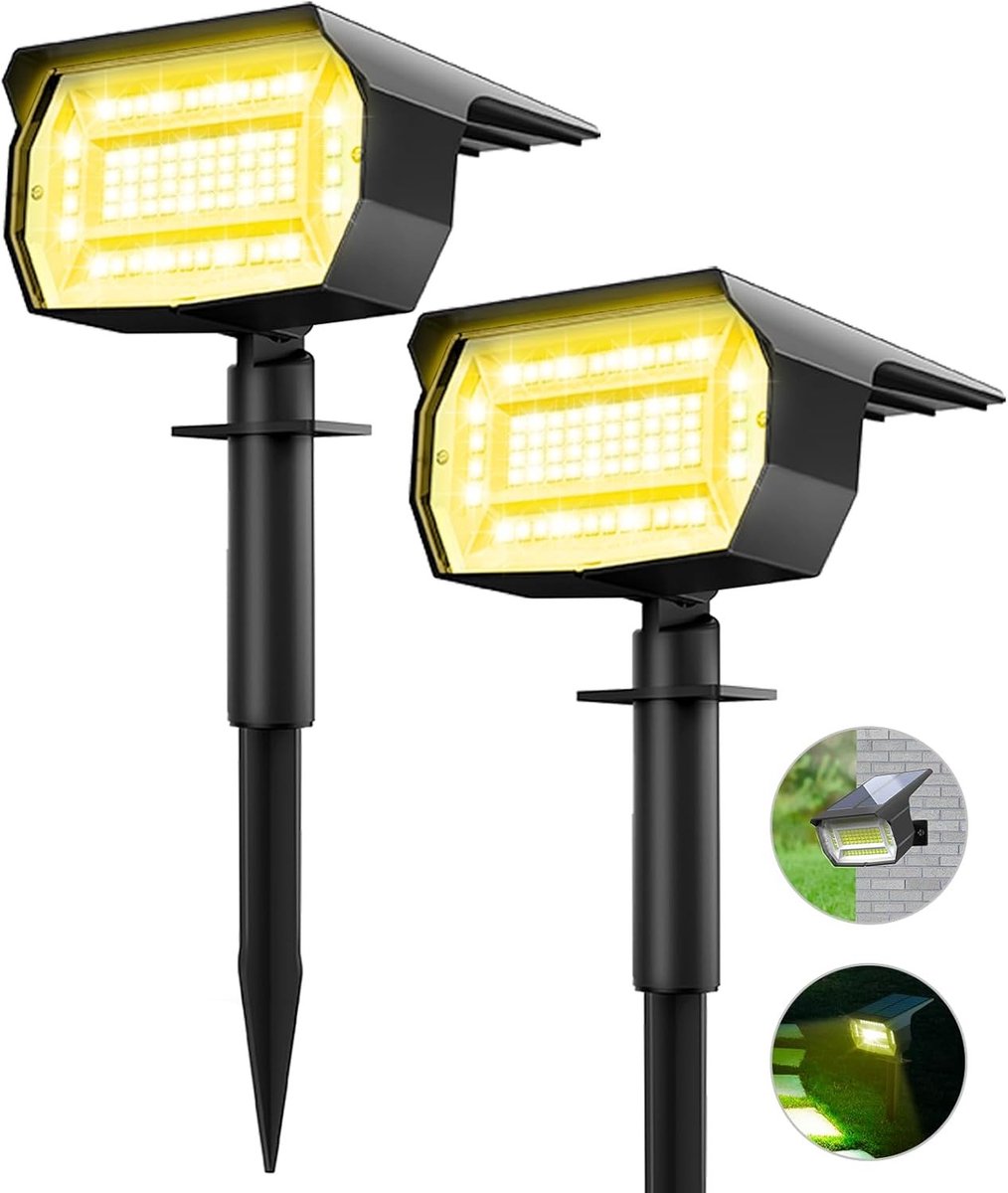 Zonnelampen op zonne-energie - ABS-materiaal - 72 LEDs - 3000 K Warmwit Licht - Voor Buiten en Tuin