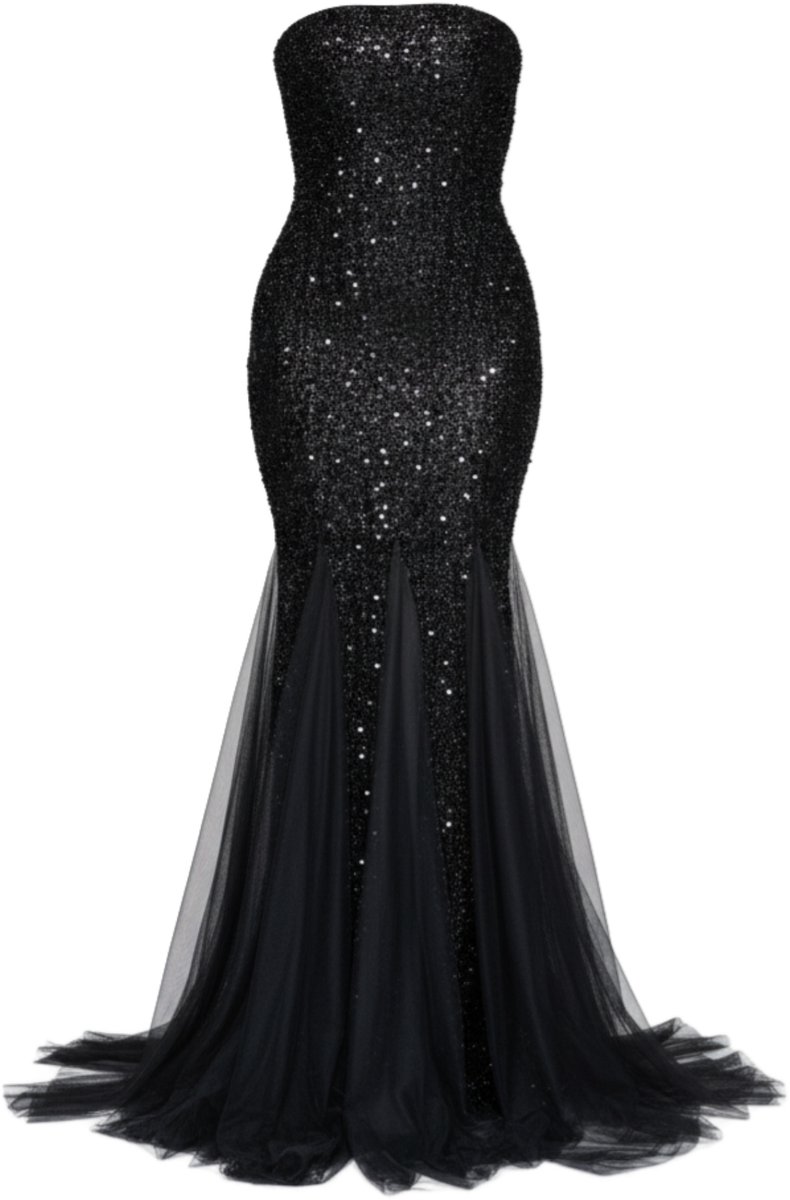 LARICA Jurk - Strapless - Rits - Effen Zwart M