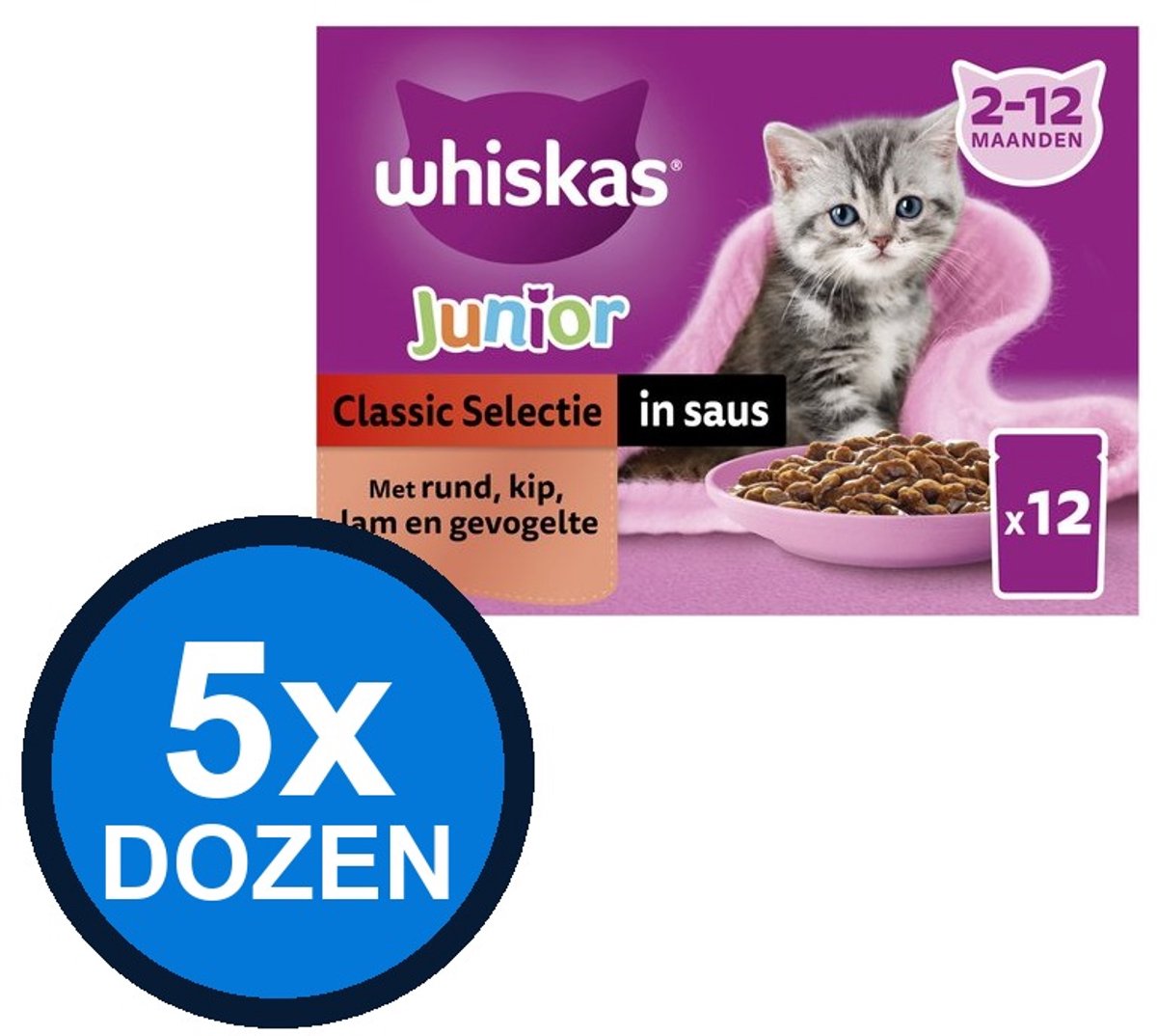 Whiskas Whiskas - 2-12M Pouch Junior Saus Classic Selectie Multipack (12x85g) - Kattenvoer Natvoer - 1.02 kg