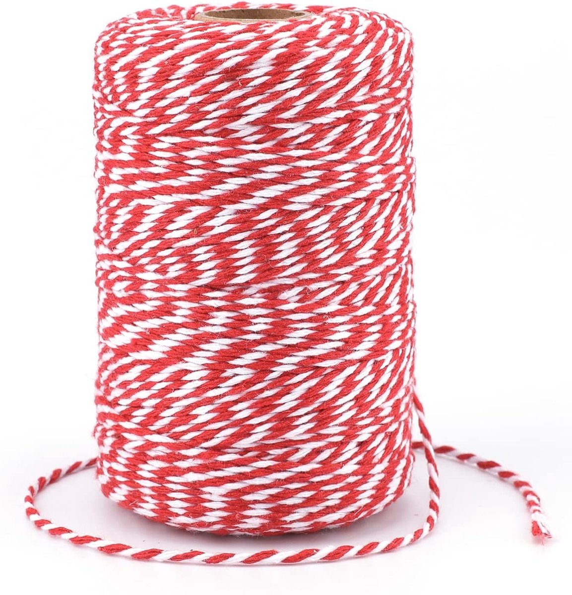 200m Rode Witte Katoenen Touw, 2mm Cadeautouw voor Inpakken, Kerstversiering en Ambachtelijke Projecten, Decoratief Ribbontouw voor Adventskalender en Kerstcadeaus