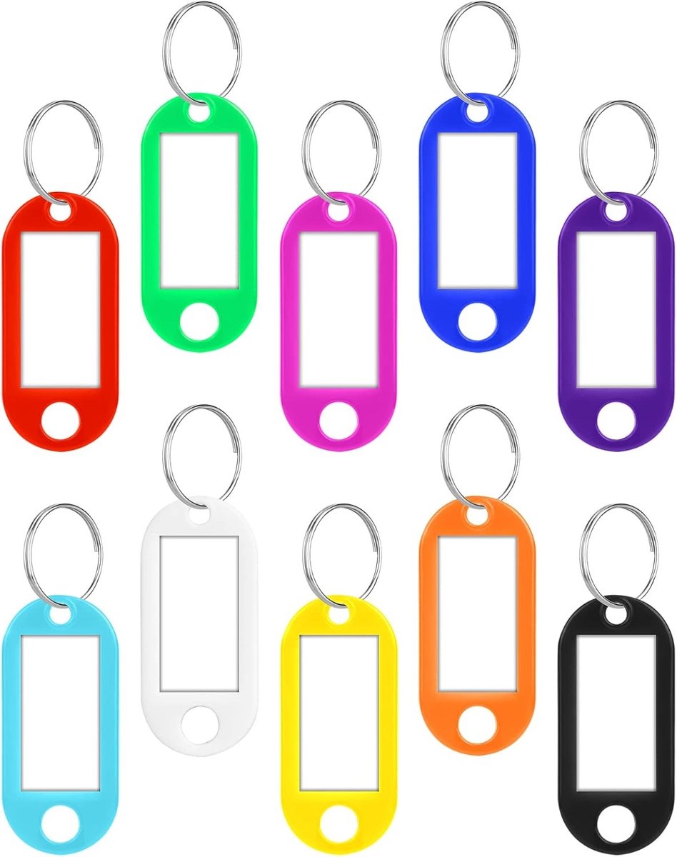 10 Stuks Schrijfbare Plastic Sleutellabels met Ring, Verwisselbare Labels voor Thuis, Kantoor en Huisdieren ID