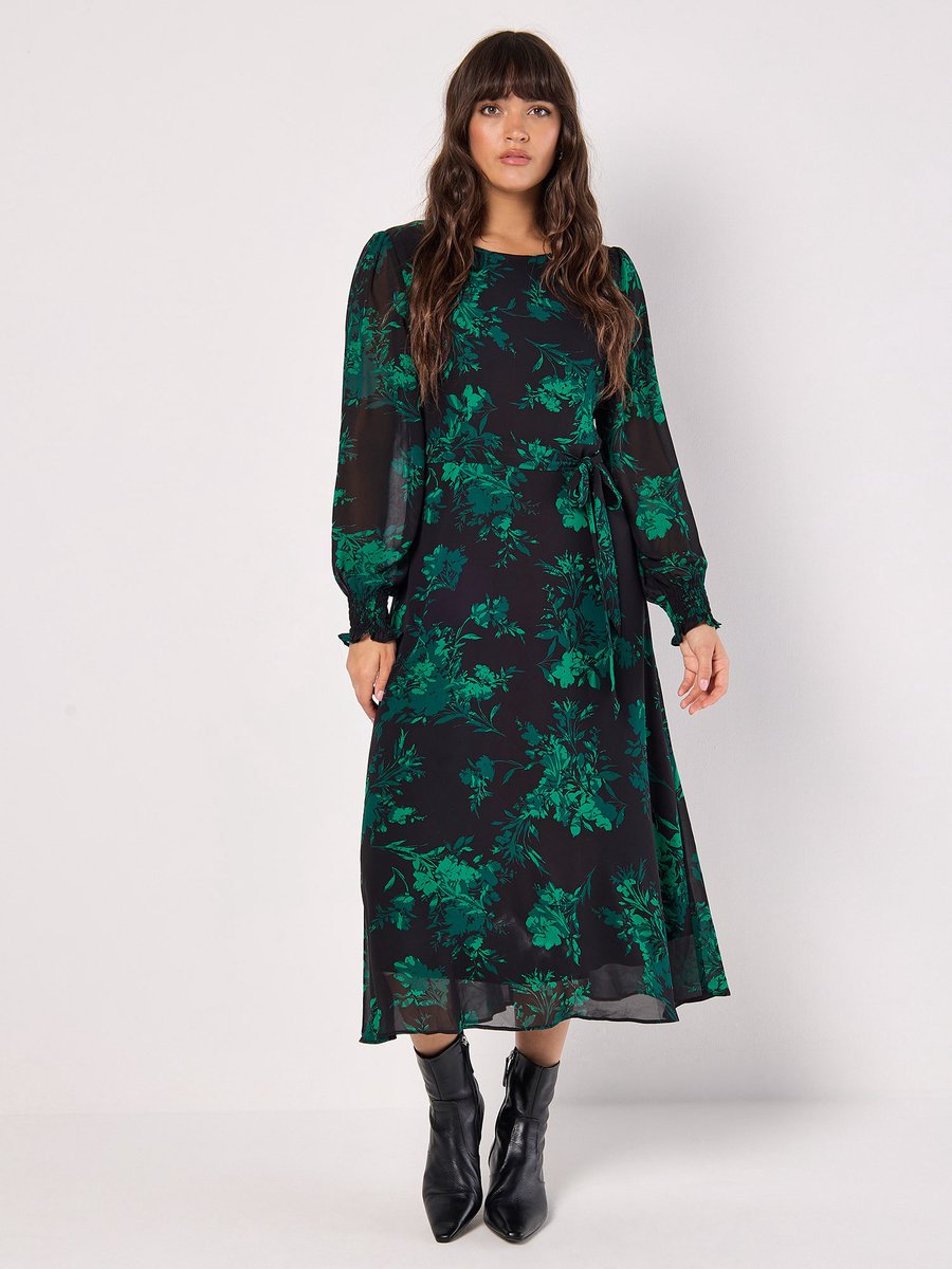 Midaxi-jurk van chiffon met bloemenprint
