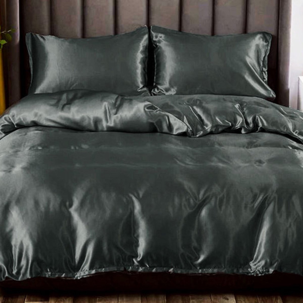 Glanzend Satijnen Dekbedovertrek Beauty Silk Antraciet-1-persoons (140 x 200/220 cm)