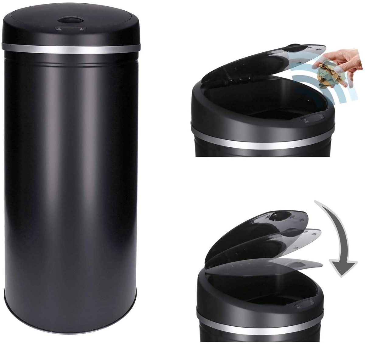 Sensorafvalbak 30-60 liter afvalbakbevestiging gelakt staal rechthoekig automatisch openen/sluiten - keukenafvalbak zwart 60 liter vuilnisbak 60 liter