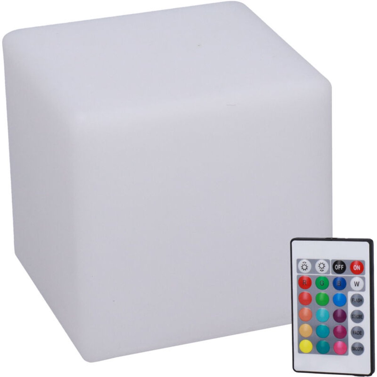 lamp-RGBW LED-kubuslamp geschikt voor afstandsbediening - 16 instelbare kleuren - 4 lichtstanden - Duurzaam PE-materiaal - 360 lumen lichtopbrengst