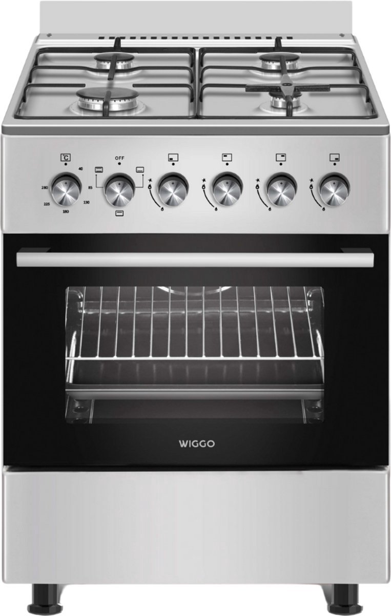 Bol.com Wiggo - WO-E603A(XX) - Vrijstaand - Gasfornuis - Serie 3 - 60 cm - 66 Liter - 4 pitten - Energieklasse A - 5 jaar garant... aanbieding