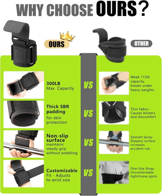 Krachttraining Haakjes voor Gewichtheffen met Antislip Rubber Coating en Verstevigde Polssteun, Ideaal voor Deadlifts, Pull-Ups en Spieropbouw tot 272 kg van Merkloos — afbeelding 4