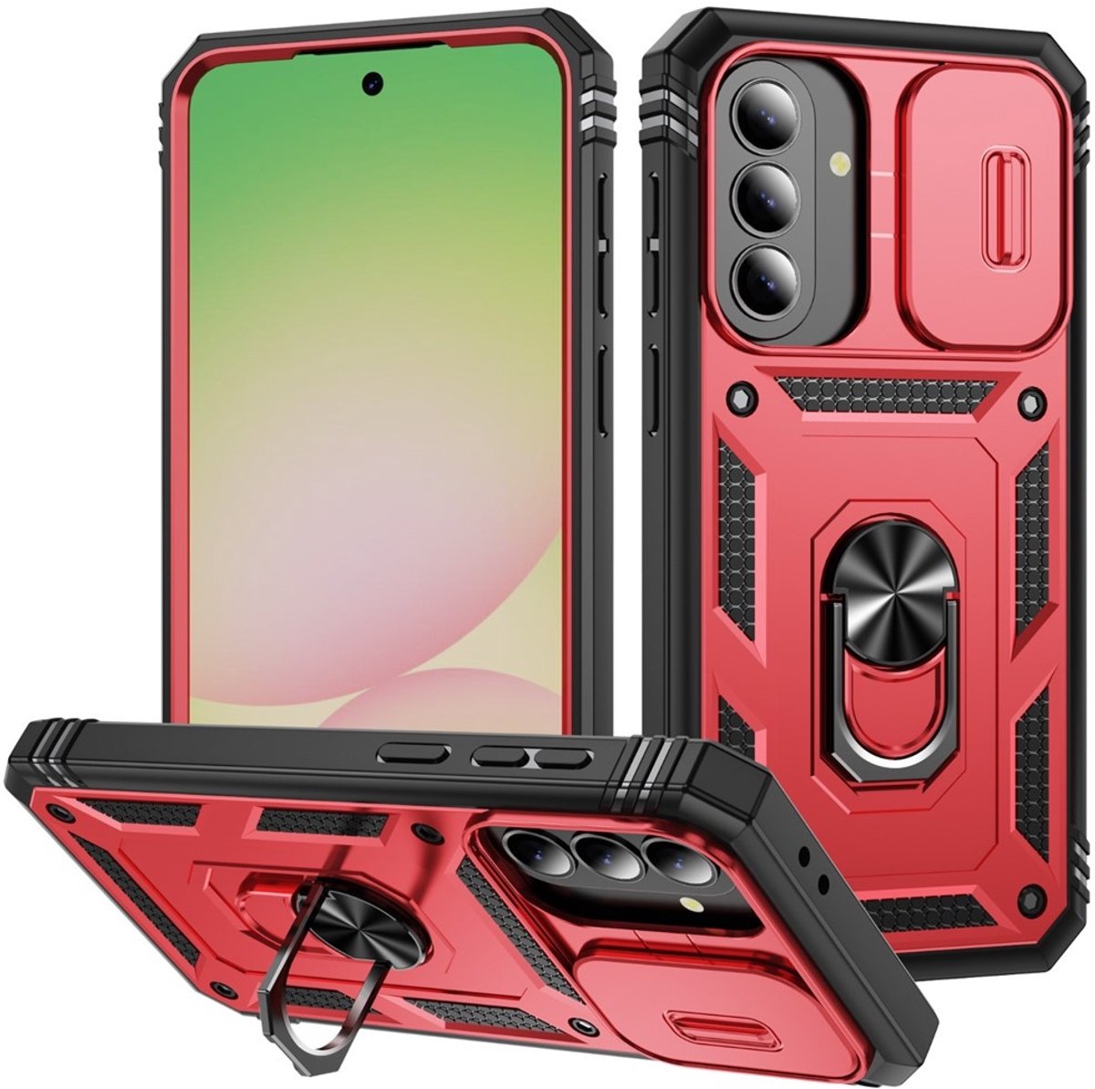Coverup Hoesje - Geschikt voor Samsung Galaxy A27 Hoesje - Coverup Armor Ring Kickstand Back Cover met Camera Shield - Rood
