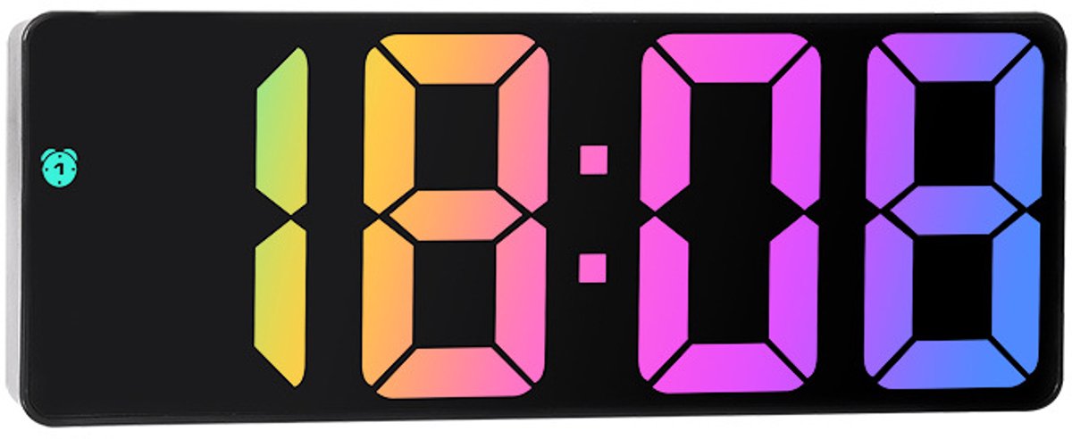 Digitale wekker, 6,7 inch LED digitale wekker voor naast het bed, spraakactivering/geen tikgeluid/sluimerfunctie/temperatuurweergave/datum en tijd, instelbare helderheid voor kinderen en volwassenen, kleurrijk