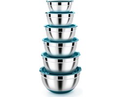 Roestvrijstalen Mengkom Set van 6 met Deksel - Donkerblauw - RVS Mengkommen voor Keuken, 6 Verschillende Maten, Vaatwasserbestendig