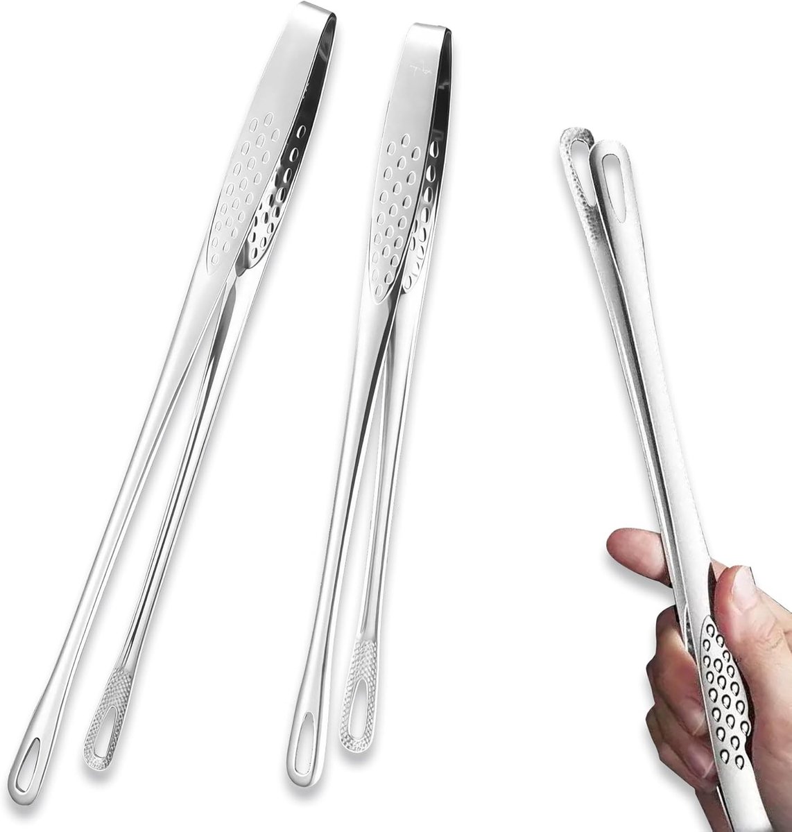 Set van 2 RVS Keukentangen, Ideaal voor Grillen, BBQ en Salades, Antislip en Duurzaam, 24 cm Lang
