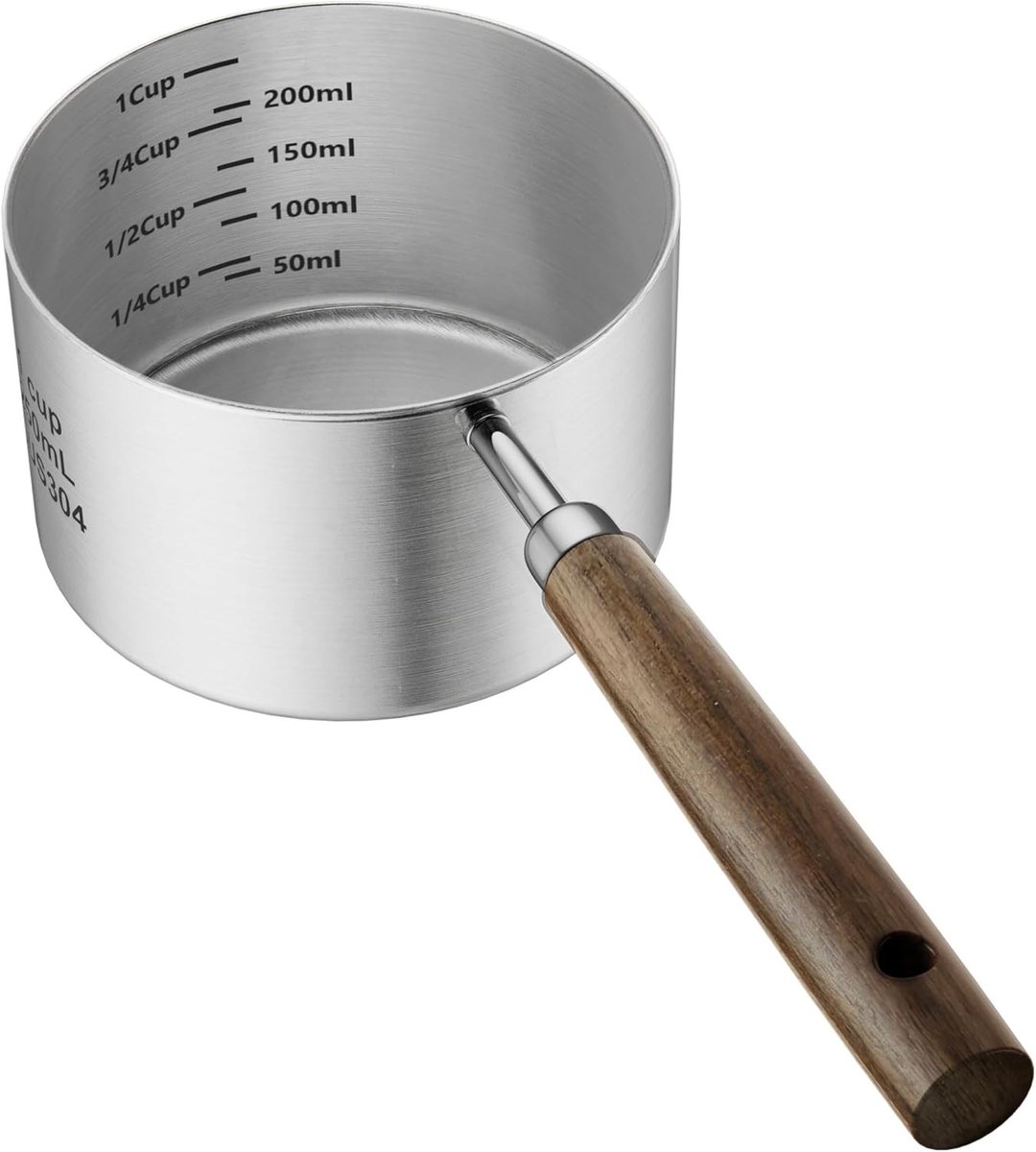 Hoge kwaliteit 304 RVS Voedsel Schep voor Honden en Katten, 1 Cup Maat met Lange Houten Handgreep, Duurzaam en Makkelijk Schoon te Maken met Nauwkeurige Meetmarkeringen