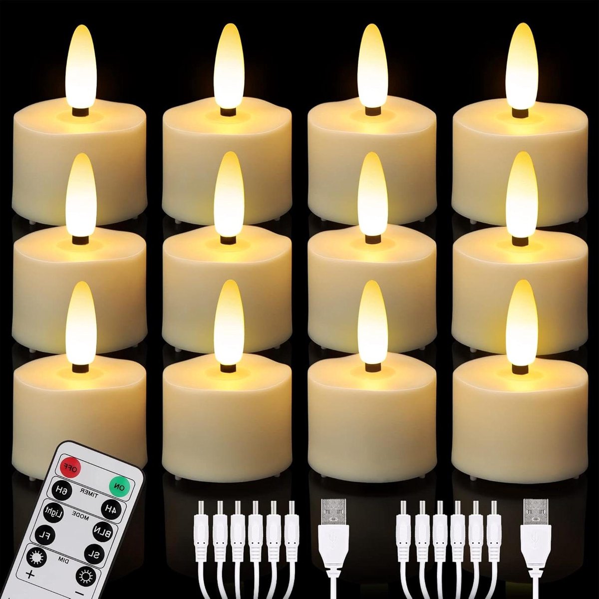 Oplaadbare LED Kaarsen - Vlamloze Theelichtjes - Sfeerverlichting Creëren - Met Afstandsbediening - 12 Stuks - Warm Wit