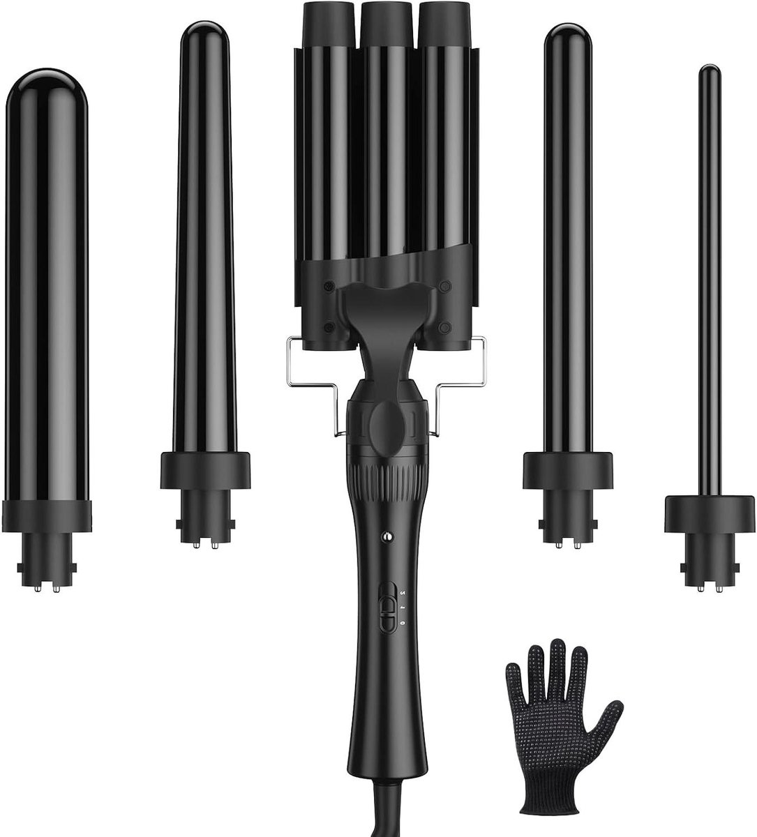 Krultang 5-in-1 - Haarstyling Tool - Verschillende Looks - Keramische Coating - 5 Maten Krulstaven - Zwart
