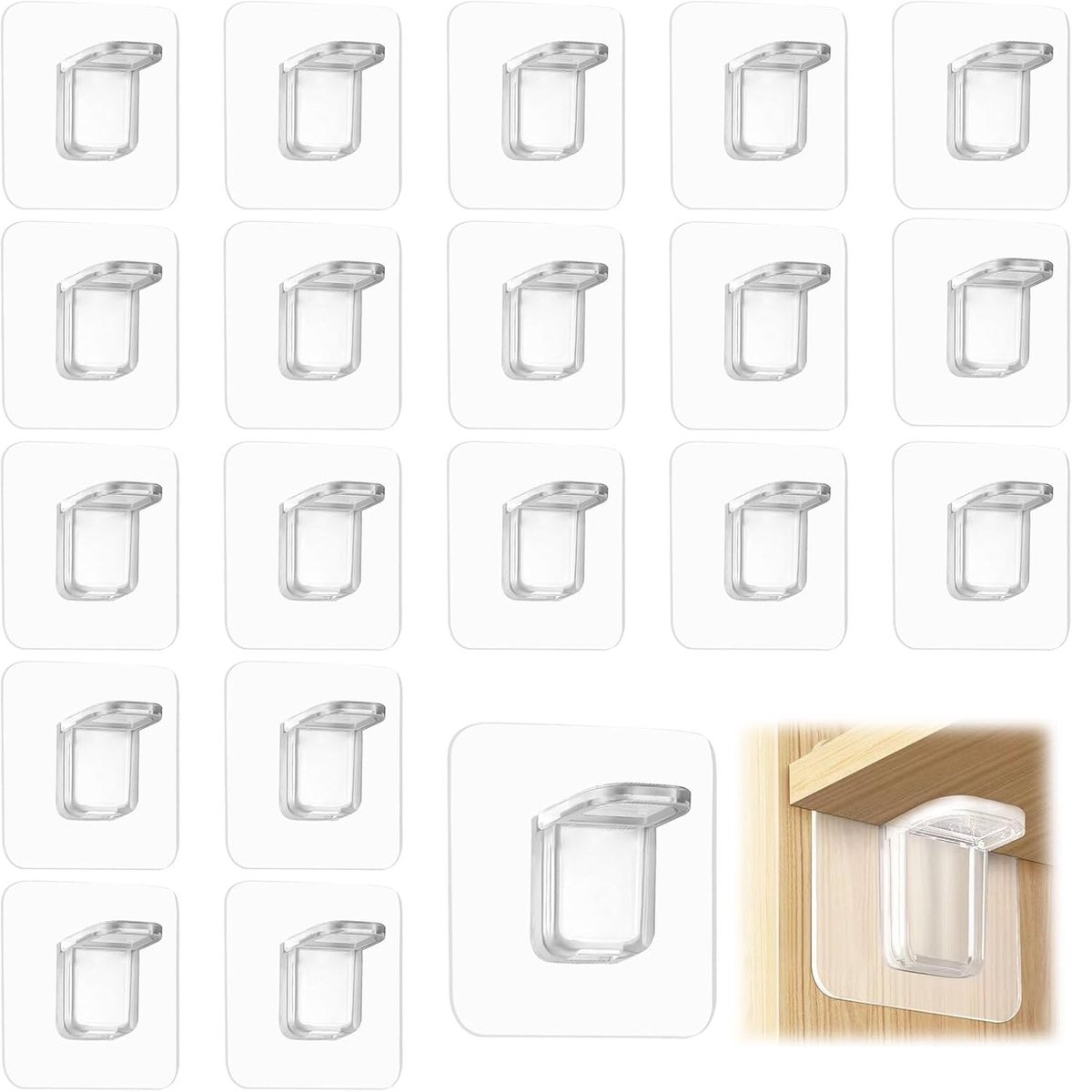 Set van 20 Zelfklevende Planksteunen, Transparante Plankhouders, Geen Boren Nodig, 7 x 7 cm, Verwijderbare Planksteunen voor Kasten en Meubels, Ideaal voor Organisatie en Ruimtebesparing