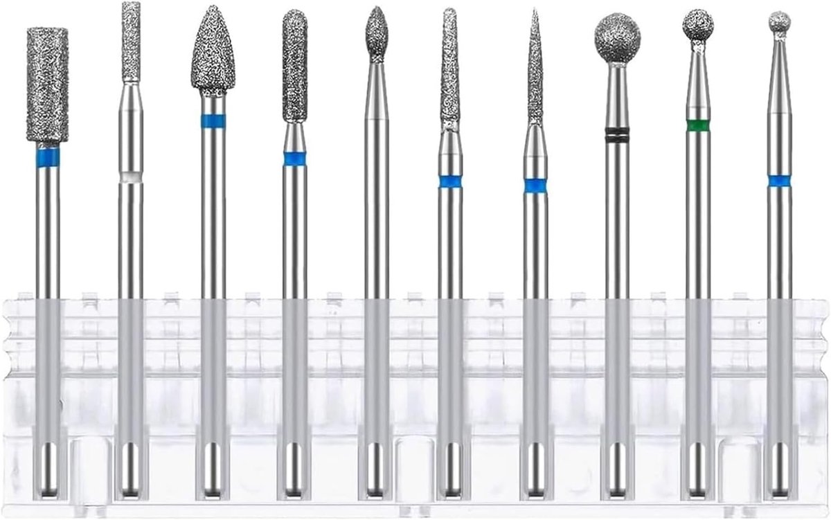 Professionele Diamant Frezen voor Nagelverzorging, Manicure en Eeltverwijdering - Set van 10 Stuks van Tungsten Staal