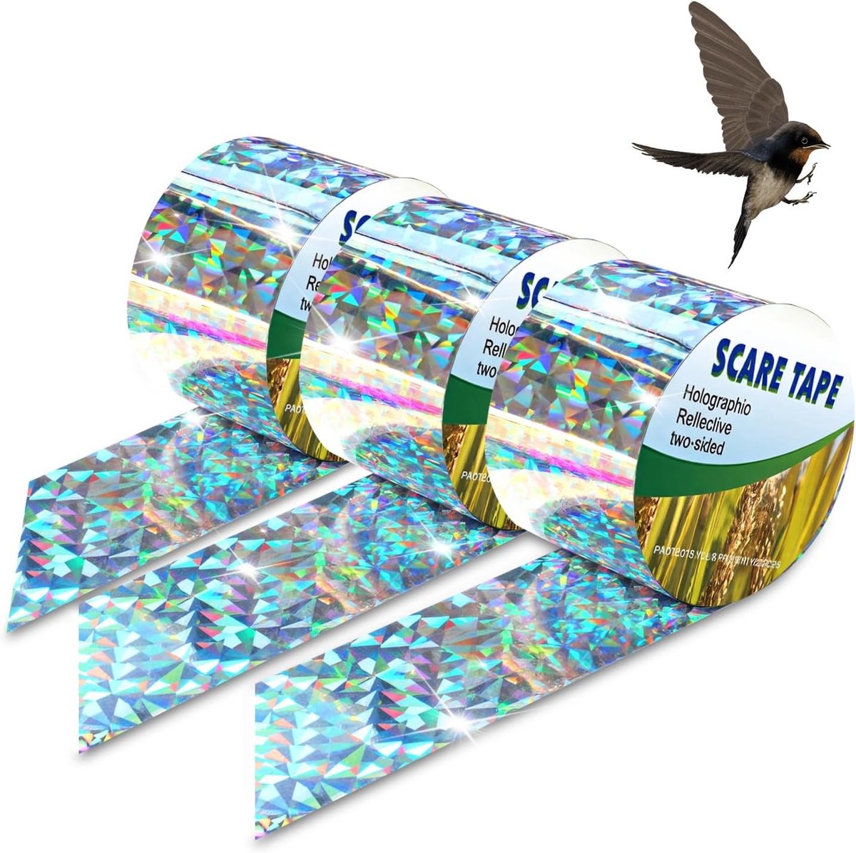Reflecterende Vogelafschrikband - 3 Rollen van 80 m x 2.2 cm voor Bescherming tegen Duiven, Kraaien en Vogels in Tuin, Balkon en op Daken